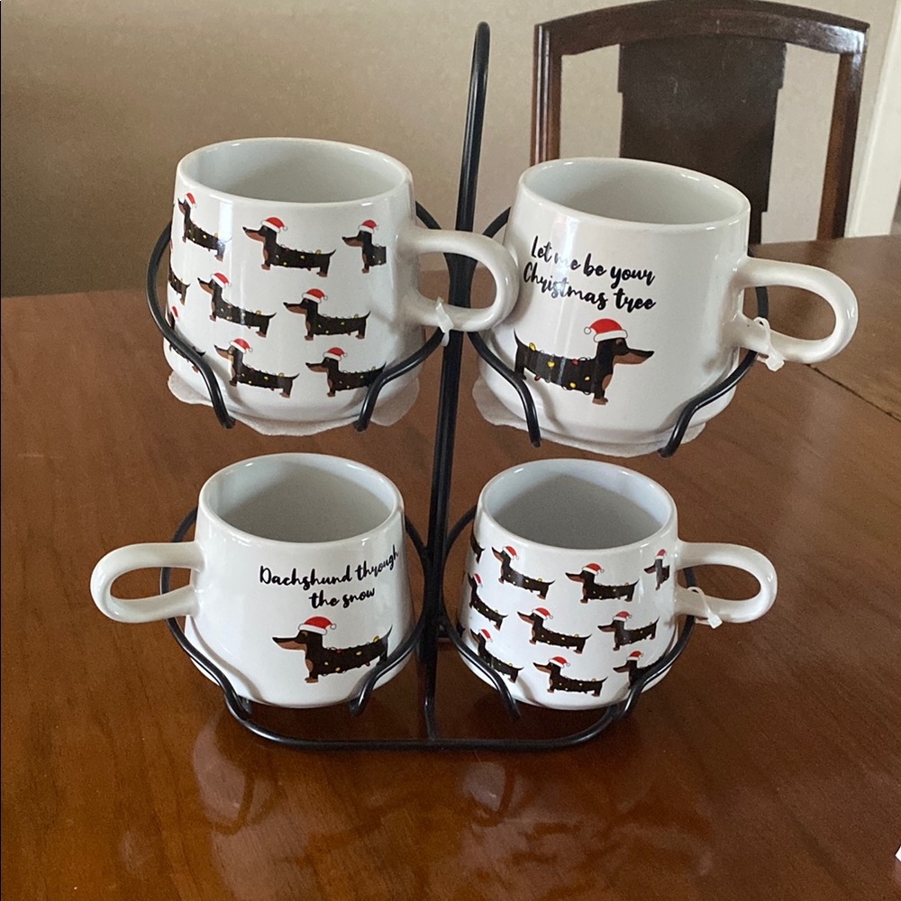 NWOT - Dachshund Christmas 4 Mug Set - White